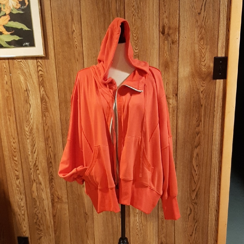 Bucketlist Orangey-Red Zip Hooded French Terry Jacket (L)